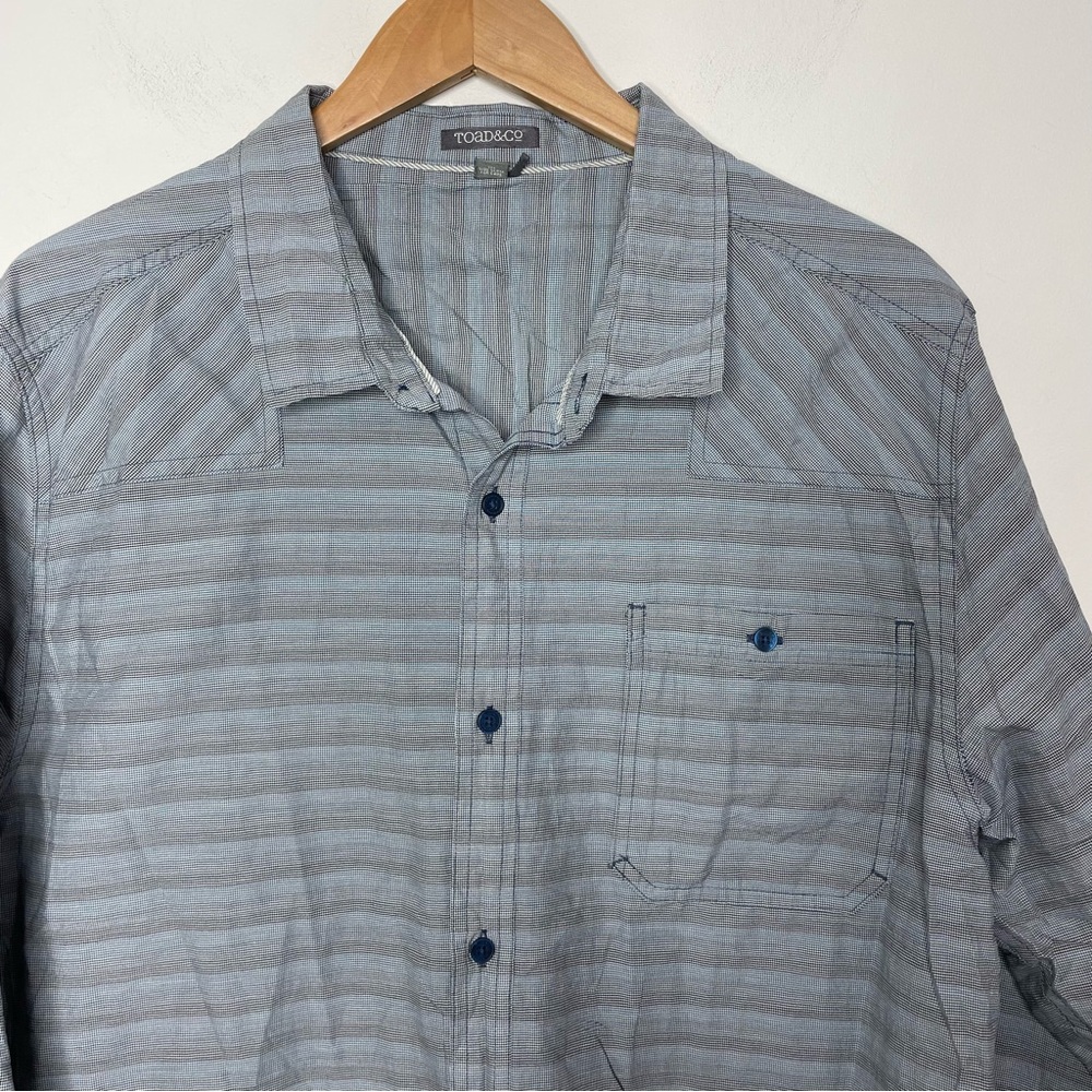 Toad & Co Mens Shirt XXL Trace Long Sleeve Button Up Gray Blue Organic Cotton